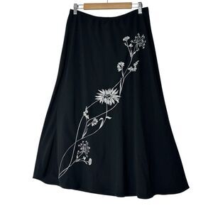 Studio Ease Skirt Woman Size‎ 12 Black Flowers Formal Office Old Money Party